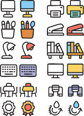 Handdrawn office and business icon set collection.