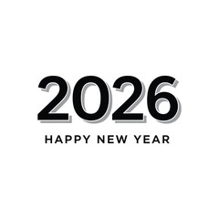 Minimalist Happy New Year 2026 Design with Black Text and Shadow