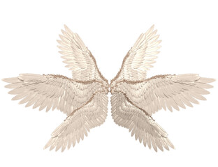 3D rendered illustration of elegant white wings, isolated on transparent background