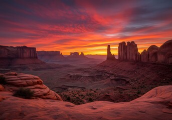 Fototapeta premium Desert canyon at sunset, red rocks and soft shadows