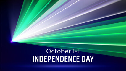 October 1, independence day nigeria. Nigerian flag laser light show. National holiday 1st of october. Happy independence day greetings card. Laser beams, dj light party. Vector illustration