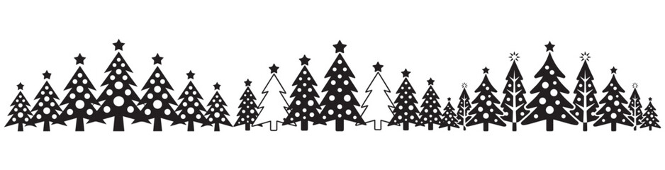 Obraz premium Collection of Black Christmas Trees with Stars and Decorations Perfect for Holiday Season Designs and Illustrations
