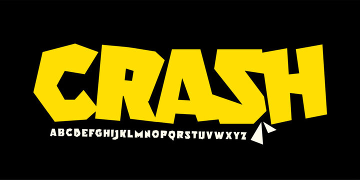 Bouncy rock alphabet, restless blocky letters, heavy bold comic font for kid logo, school headline, skateboard typography. Rebellious cartoon typographic design. Vector typeset.