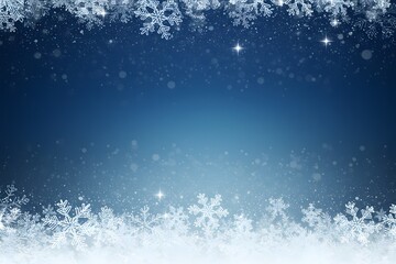 A winter-themed background with a deep blue gradient, featuring a scattering of white snowflakes and small sparkles at the top, digital art, Blue winter background with snow and snowflackes.