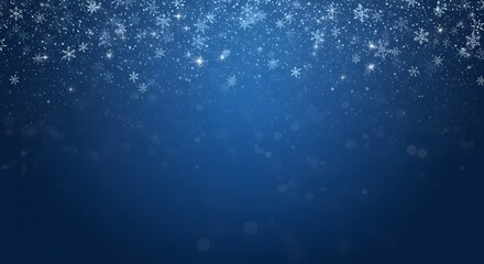 A winter-themed background with a deep blue gradient, featuring a scattering of white snowflakes and small sparkles at the top, digital art, Blue winter background with snow and snowflackes.