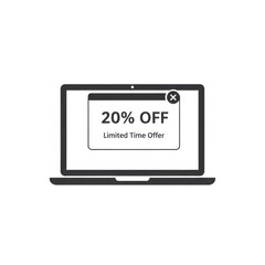 Laptop screen displays a 20 off limited time offer pop up advertisement