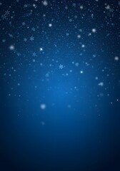 digital art, Blue winter background with snow and snowflackes. A winter-themed background with a deep blue gradient, a scattering of white snowflakes and small sparkles at the top, 
