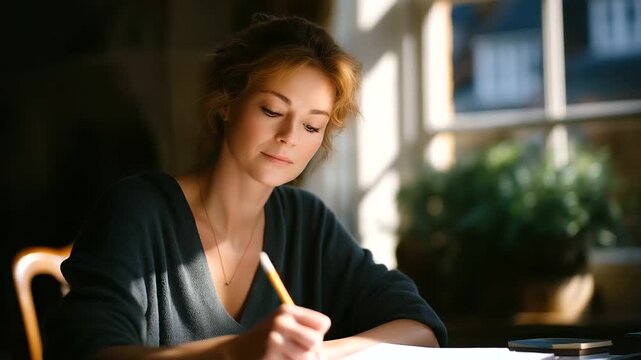A writer revising a rejected manuscript in natural light