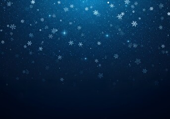 digital art, Blue winter background with snow and snowflackes. A winter-themed background with a deep blue gradient, a scattering of white snowflakes and small sparkles at the top, 
