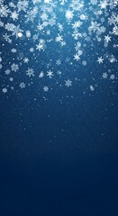 Blue winter background with snow and snowflackes. A winter-themed background with a deep blue gradient, a scattering of white snowflakes and small sparkles at the top, digital art.
