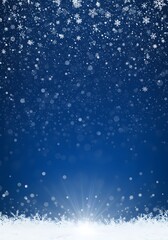 A winter-themed background with a deep blue gradient, Blue winter background with snow and snowflackes. a scattering of white snowflakes and small sparkles at the top, digital art, 
