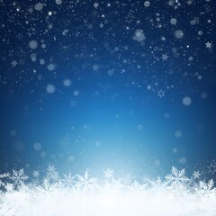 A winter-themed background with a deep blue gradient, Blue winter background with snow and snowflackes. digital art, scattering of white snowflakes and small sparkles at the top, 
