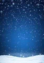 A winter-themed background with a deep blue gradient, Blue winter background with snow and snowflackes. digital art, scattering of white snowflakes and small sparkles at the top, 
