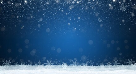 A winter-themed background with a deep blue gradient, Blue winter background with snow and snowflackes. a scattering of white snowflakes and small sparkles at the top, digital art, 
