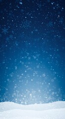 A winter-themed background with a deep blue gradient, Blue winter background with snow and snowflackes. a scattering of white snowflakes and small sparkles at the top, digital art, 
