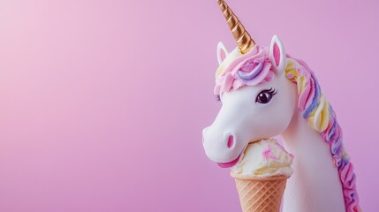 Whimsical unicorn figurine with pastel pink ice cream cone