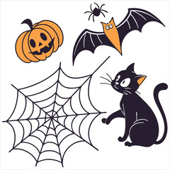  Halloween. Halloween Icon Set. Halloween set clipart vector. Halloween Flat Design Icon Set. Set of Halloween Pumpkins Silhouette.