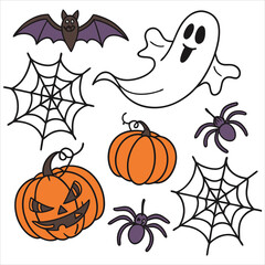 Halloween. Halloween Icon Set. Halloween set clipart vector. Halloween Flat Design Icon Set. Set of Halloween Pumpkins Silhouette.