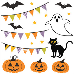  Halloween. Halloween Icon Set. Halloween set clipart vector. Halloween Flat Design Icon Set. Set of Halloween Pumpkins Silhouette.