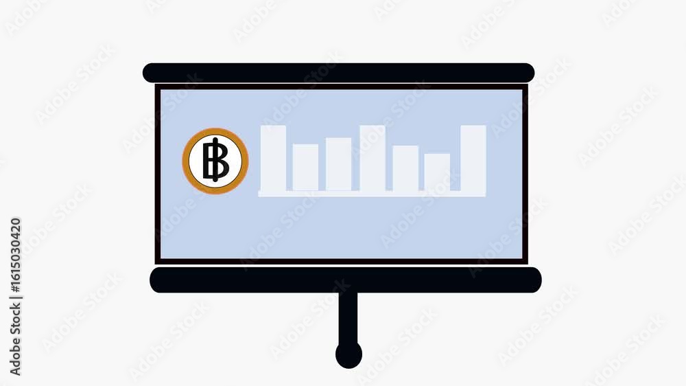 Poster projection screen showing bitcoin trading data and financial analysis. financial insights into bitco