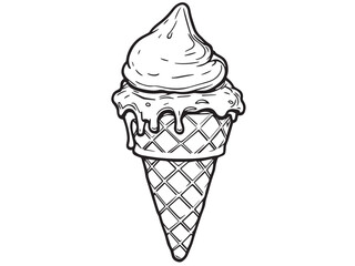 Crisp ice cream cone sketches in minimal vector art
