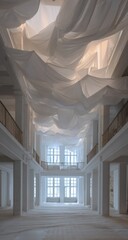 Obraz premium Vast, white hall draped in flowing fabric