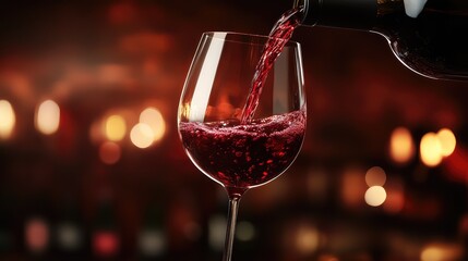 glass red wine pouring