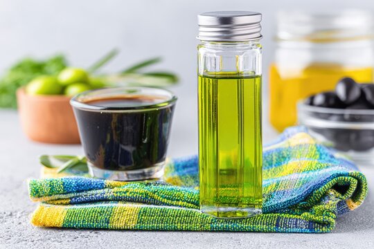 Olive oil, balsamic vinegar, and olives - Powered by Adobe