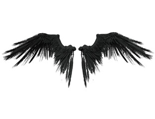 3D rendered illustration of dark tattered wings with a gothic and dramatic flair, isolated on transparent background