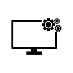 Monitor Icon with Gear Settings Symbol for Technology and System Configuration Concepts