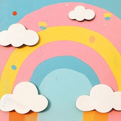 Cute rainbow arches and fluffy clouds in kids design high resolution picture