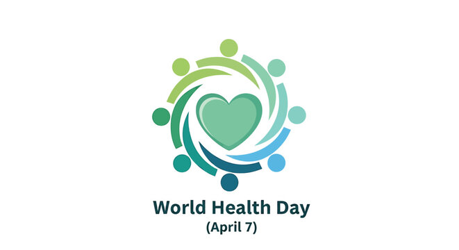 World Health Day logo:  intertwined figures surrounding a heart, symbolizing global health and community.