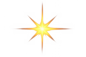 Golden star with eight rays shining brightly on a transparent background, ideal for graphic design projects