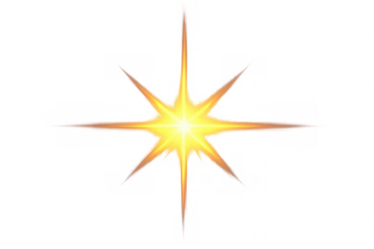 Golden star with eight rays shining brightly on a transparent background, ideal for graphic design projects - Powered by Adobe