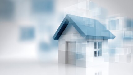 Real estate foreclosure crisis, Modern house design with abstract geometric shapes in the background.