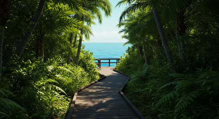 Obraz premium Boardwalk path through tropical forest