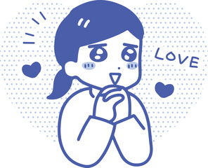 ドキドキしている若い女性(上半身・線画)