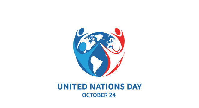 A logo for United Nations Day featuring colorful, stylized people embracing a world globe.