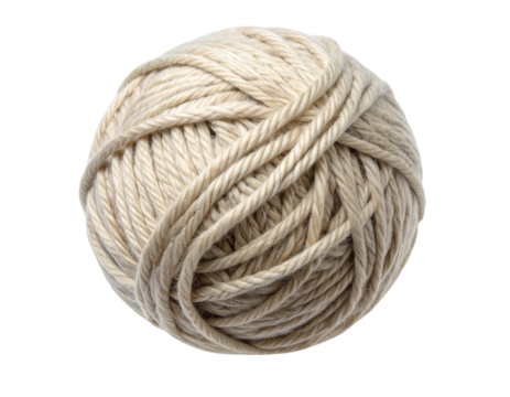 Single Soft Woolen Yarn Ball with Visible Fiber Texture, Top View, Isolated on White – Generative AI