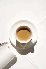 Minimal Business Desk Arrangement with Papers and Cup of Coffee.                  