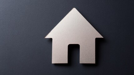Real estate foreclosure crisis, Metallic house icon on a textured surface, symbolizing home and shelter concepts.