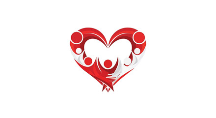 Red heart-shaped logo design featuring stylized people, symbolizing family unity and love.