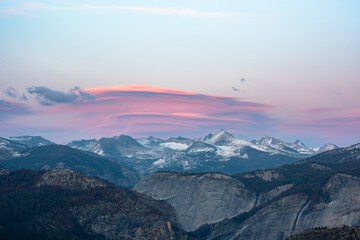 Lenticular clouds over Yosemite National Park mountain range