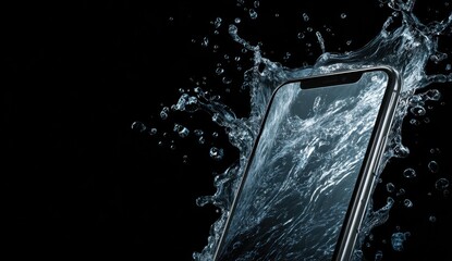 Smartphone submerged in water splashes