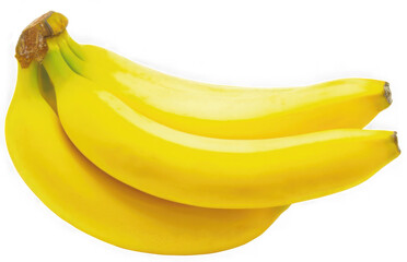 A bunch of ripe yellow bananas with smooth skin and a slight curve isolated on transparent background for healthy food and tropical fruit concepts