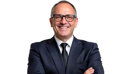 Confident Middle-Aged Businessman Smiling with Arms Crossed Isolated on White