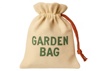 Vibrant orange-tied garden bag resting against transparent surface, highlighting storage solution for landscaping essentials