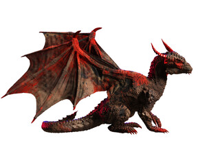 3D rendered majestic strong dragons with red horns isolated on transparent background