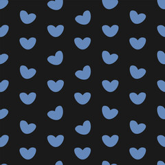 Repeating vector pattern of a bunch of blue hearts. Endless pattern. Seamless romantic ornament. Isolated black background. Flat style. Romantic symbols of love. Idea for web design.