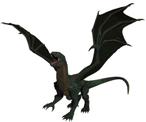 3D rendered green dragon isolated on transparent background